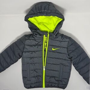 Nike 24M Baby Boy Hooded Puffer Jacket, Colors Dark Gray & Neon Yellow